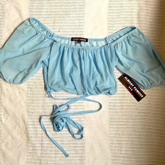 Baby Blue Puff Short Sleeve Crop Top - Picture 1 of 3